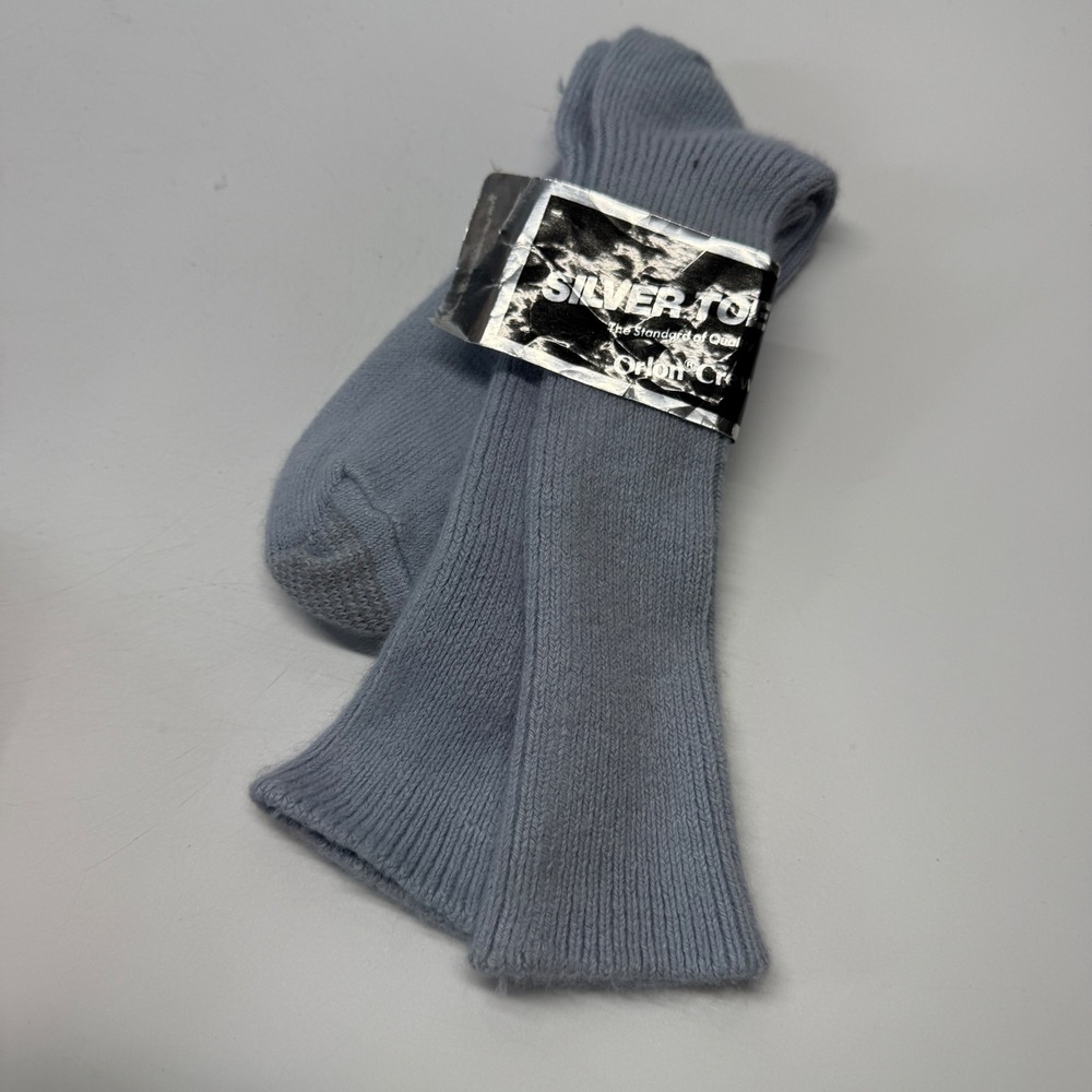 Vintage Silver Toe Orlon Crew Socks Mens 10-13 Dusk Blue USA Made 80s